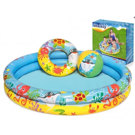 BESTWAY 51124 Dětský kulatý bazén s míčem a kruhem - 122cm