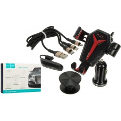 Držák do auta HOCO ROYAL CAR SET 5in1 - USB nabíječ, Kabely, Bluetooth HF, PopSocket, Držák