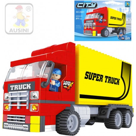 AUSINI Stavebnice MĚSTO Auto kamion sada 271 dílků + 1 figurka s doplňky plast 25601