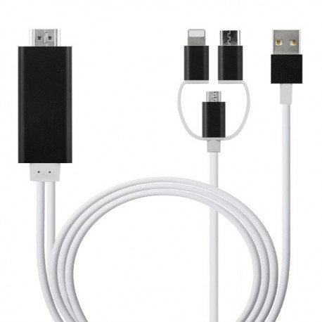 Kabel 3 v 1 s redukcí Lightning, Micro USB a USB-C na HDMI