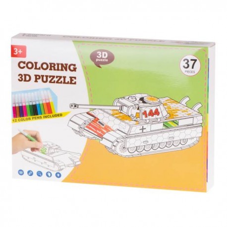 Papírové 3D puzzle s barvičkami Tank 37 dílů