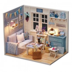 Dřevěný domeček pro panenky modrý DIY 3016
