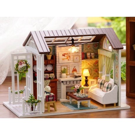 Dřevěný domeček pro panenky salón LED 8008-A