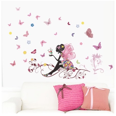 Samolepky na zeď - víla s motýlky
